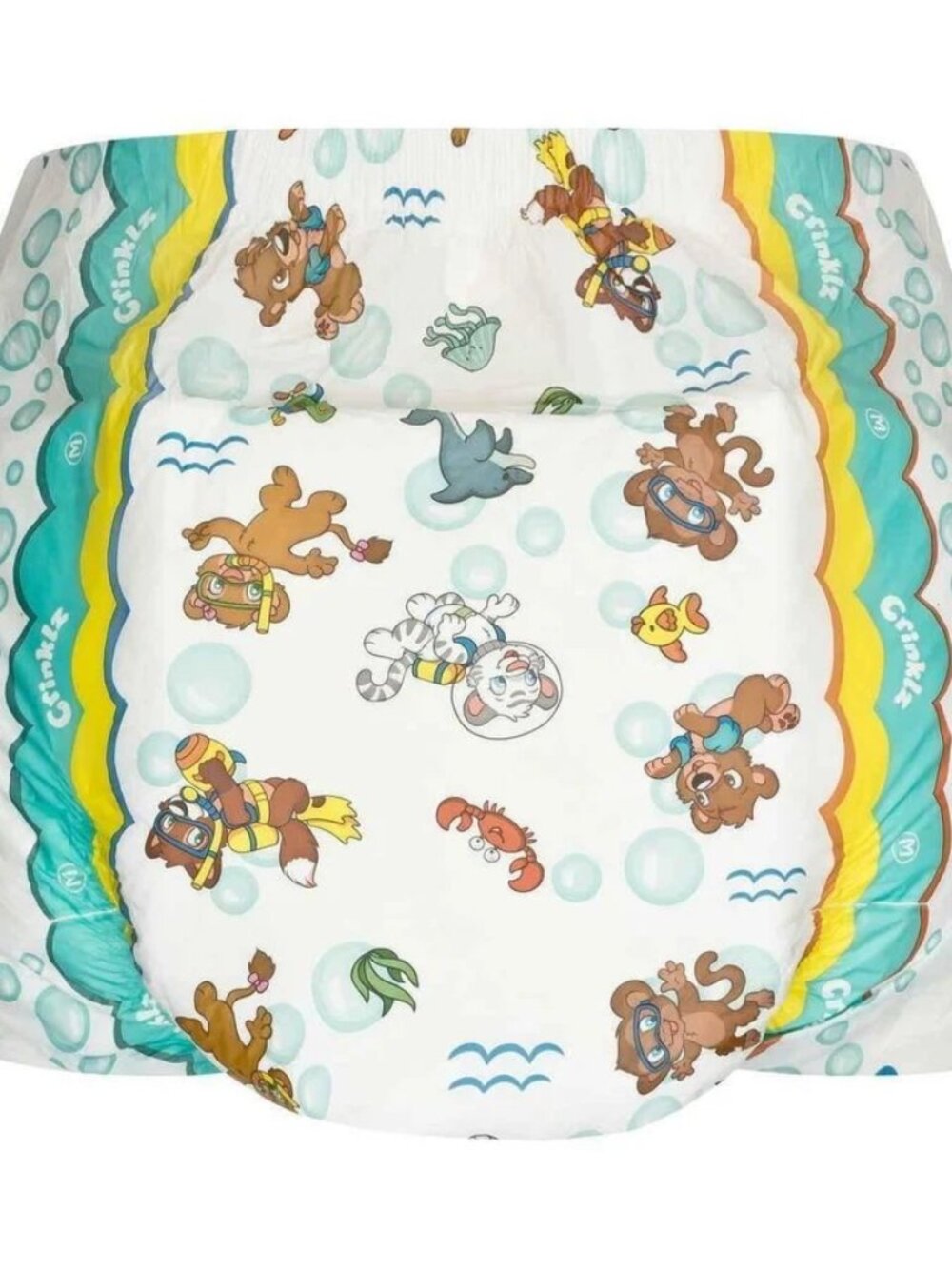 Crinklz Adult Plastic Backed Diapers sz LG 4 pack Aquanaut Print